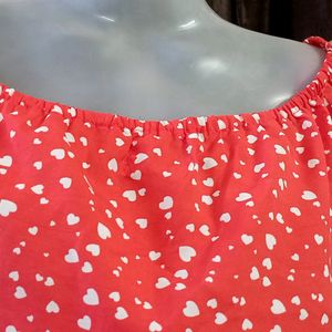 Red Off Shoulder With white Hearts