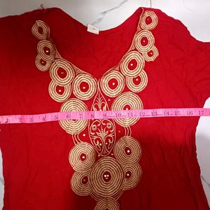 XL Size Red Long Cotton Anarkali Dress