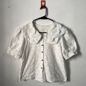 French Style LaceHollow Out Floral Shirt