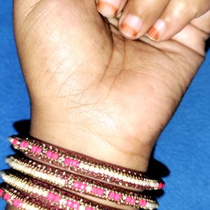 Pink & White 4 Piece Set Bangles With Box