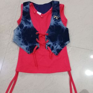 Kids Top Attached With Jean Material Over Coat