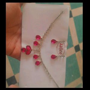 Pink Diamond Necklace With Earrings