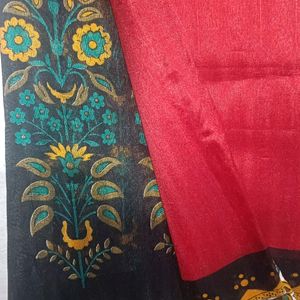 New Standard Red Saree With Black Border