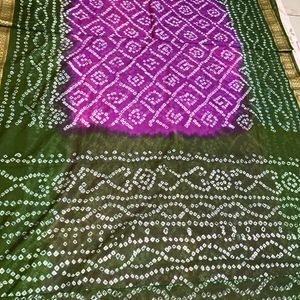 Green n Purple Bandhani Saree