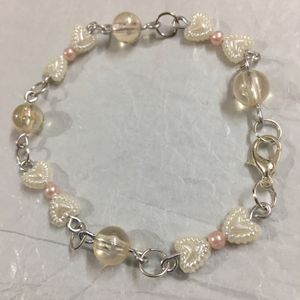 Heart And White Pearl With Crystal Bead Bracelet