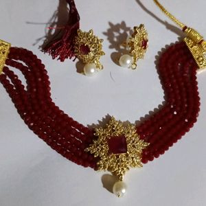 Red Ad Stone Necklace Set