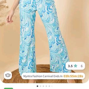 Blue Marble Patterned Flare Pants