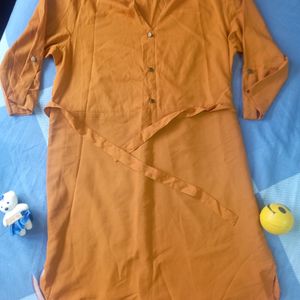 Zima Leto Women Mustard Shirt Dress