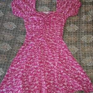 Berrylush Pretty Pink Floral Puff Sleeves Dress