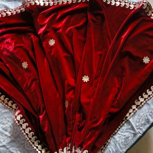 "Elegant Maroon Velvet Dupatta with Gotapatti Work