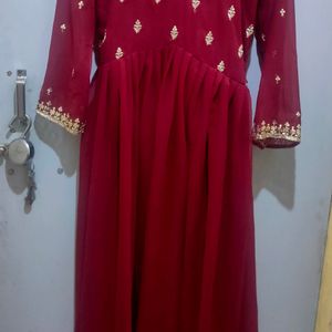 maroon heavily embroidered Anarkali Suit