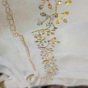 White And Gold Heavy Work Sarees