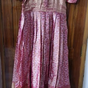 Pink Color Semi-pattu Longfrock