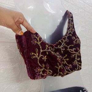 Maroon Velvet Blouse With Flare Lehenga