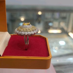 Golden Pure Silver Ladies Ring