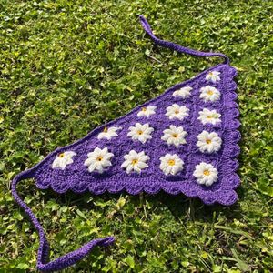 Lavender Dream Crochet Bandana with Dainty Daisies