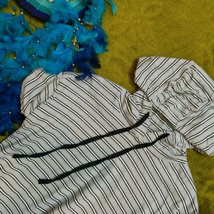 Striped Hooded Dress With Insert Pockets