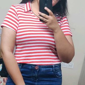 Red And White Crop Top