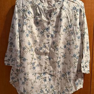 White Flower Print Office Shirt