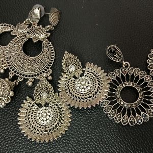 Beautiful Silver Combo Earrings Of 3 Pcs Set