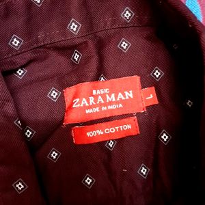 Zara Man SHIRT WINE COLOR L SIZE 100% COTTON