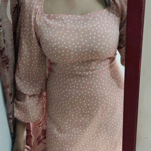 Cute Peach Polka Dotted Dress