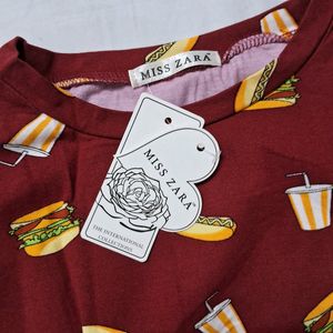 Crop Top with Burger and Fries Pattern