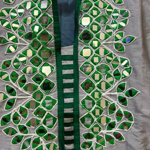 Green N Gray Mirror Work Kurti