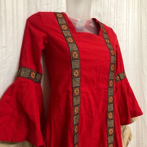 Red Long Sleeve Round Dress