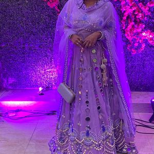 Lavender Mirror And Pearl Work Lehnga With Earring