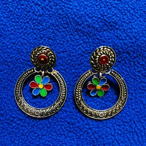 Multi Colour Antique Gold Earing