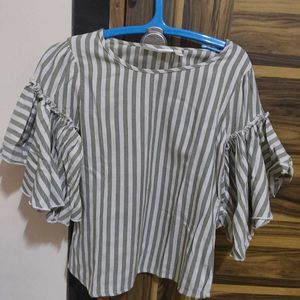 Top With Striped Pattern, Flared Sleeve