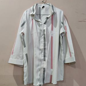 White shirt with Pink & Grey strips