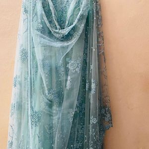 Party Wear Sea Green Long Frock With Dupatta