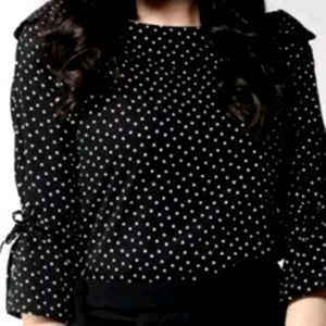 Black And White Polka Dot Stylish Top(Size M)