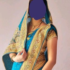 ...Blue Havey Work Saree Used Very Rare No Returns