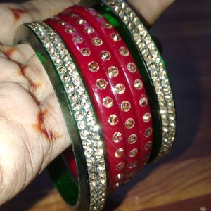 Red And Green Stone Bangles