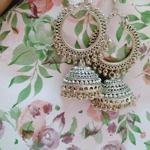 Oxidised Silver Stylish Afghan Jhumka Earrings