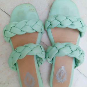 Shoetopia Green Braided Flats Size -38