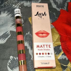 orgatre 5 shade + 1 gloss matte lipstick