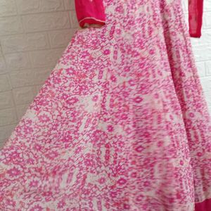 Ethnic Worked Pink Gown With Dupatta