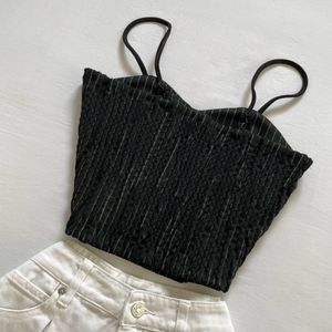 Zudio Formal Striped Black Crop Top