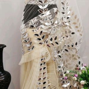 Bollywood Style Mono Net Saree+Blouse+Hoop Skirt