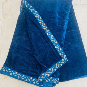 Unused Teal Blue Velvet Saree