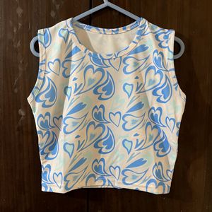 New Blue Abstract Crop Top