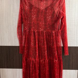 Vero Moda Red Sheer Dress (Size L)