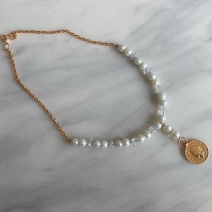 Pearl Necklace With Coin Charm!