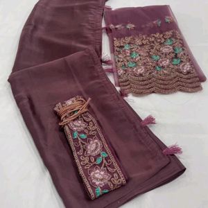 New Bollywood Satin Saree With Net Blouse Piece