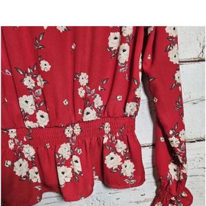 Red Floral H&M Divided Blouse