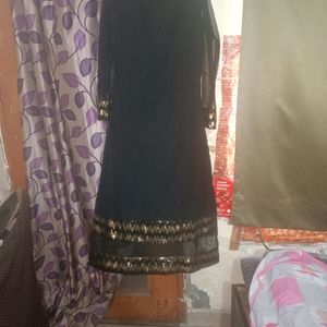 Long Black Embellished Kurta